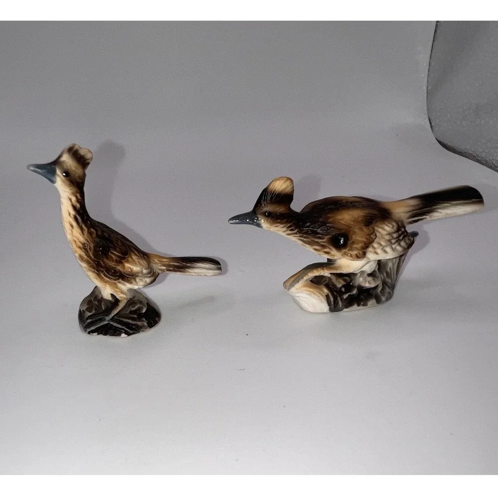 Vintage Miniature Bone China Japan Set of 2 Roadrunner Birds Trinket Shelf Minis